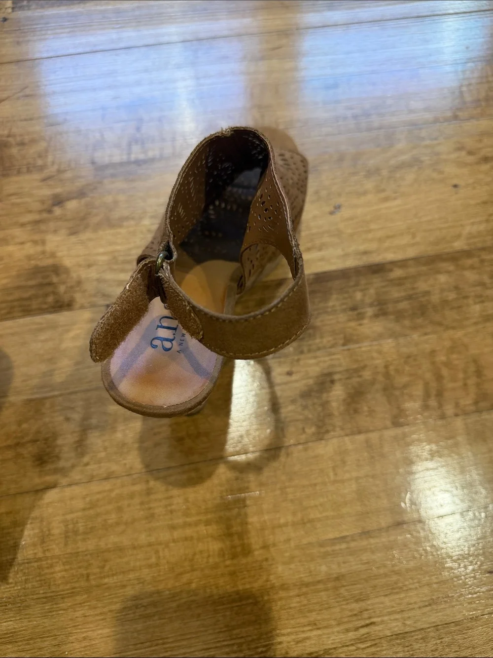 Perforated Tan Cork Wedge Sandals with Slingback
